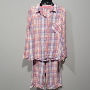 Victoria's Secret Pink Windowpane Plaid Flannel Pajama Pants Set Size M